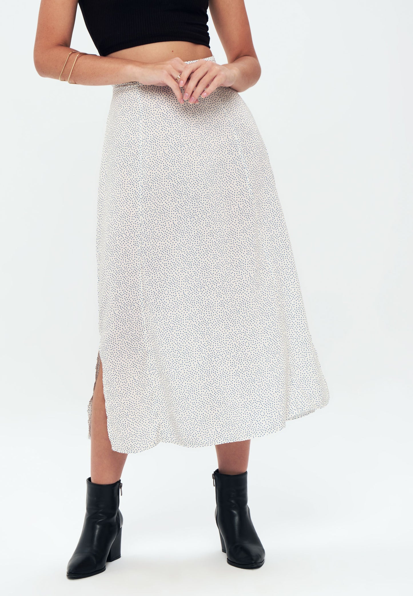 Herita Printed Long Slit Skirt White blue spot