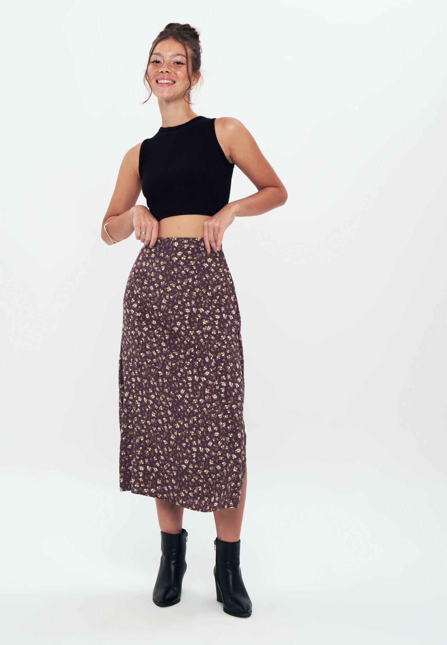 Herita Printed Long Slit Skirt Brown