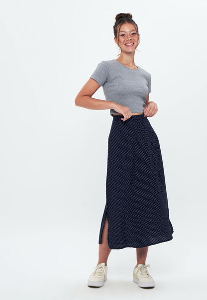 Herita Printed Long Slit Skirt Navy blue