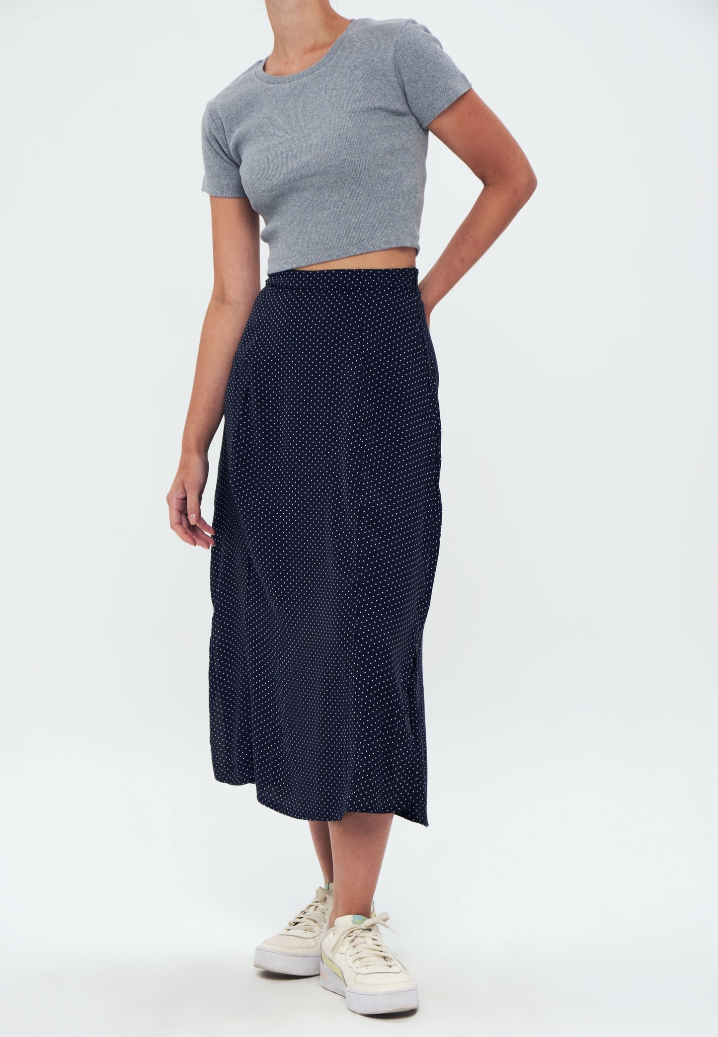 Herita Printed Long Slit Skirt Navy blue