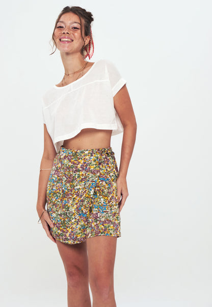 SKORT - Printed Wrap Skirt Short - brown yellow