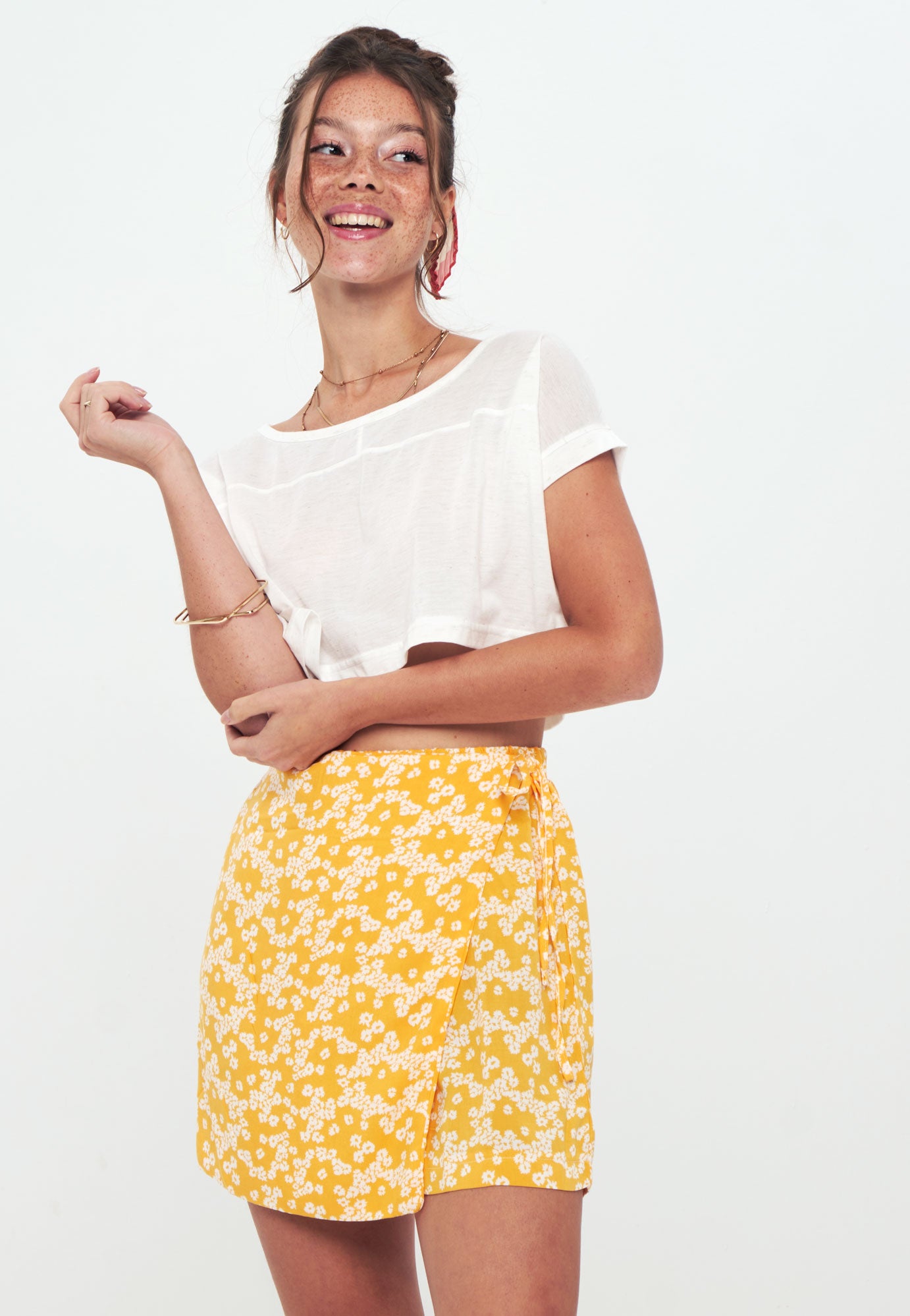 SKORT - Printed Wrap Skirt Short - yellow