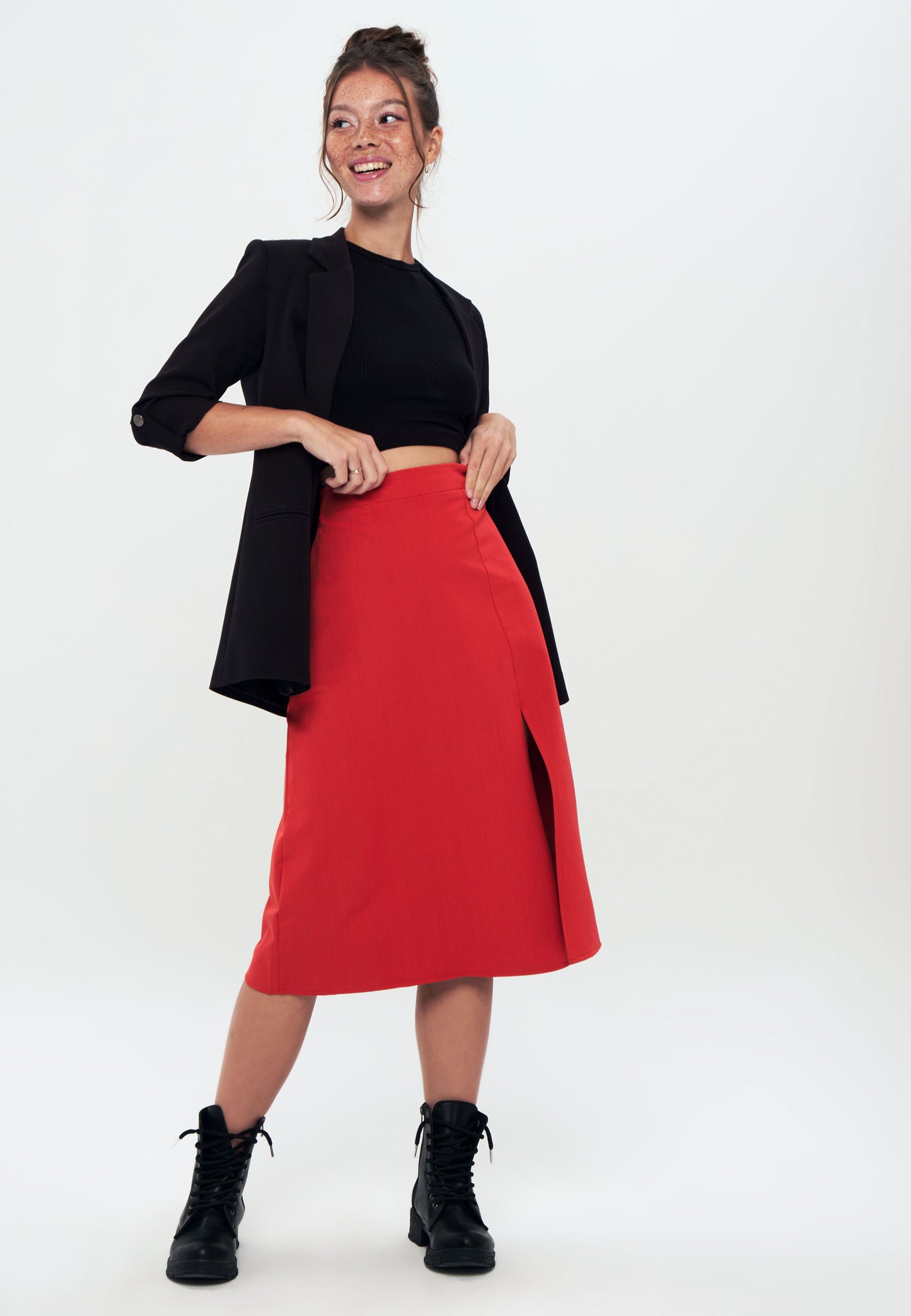 Front Slit Midi Skirt - Orange