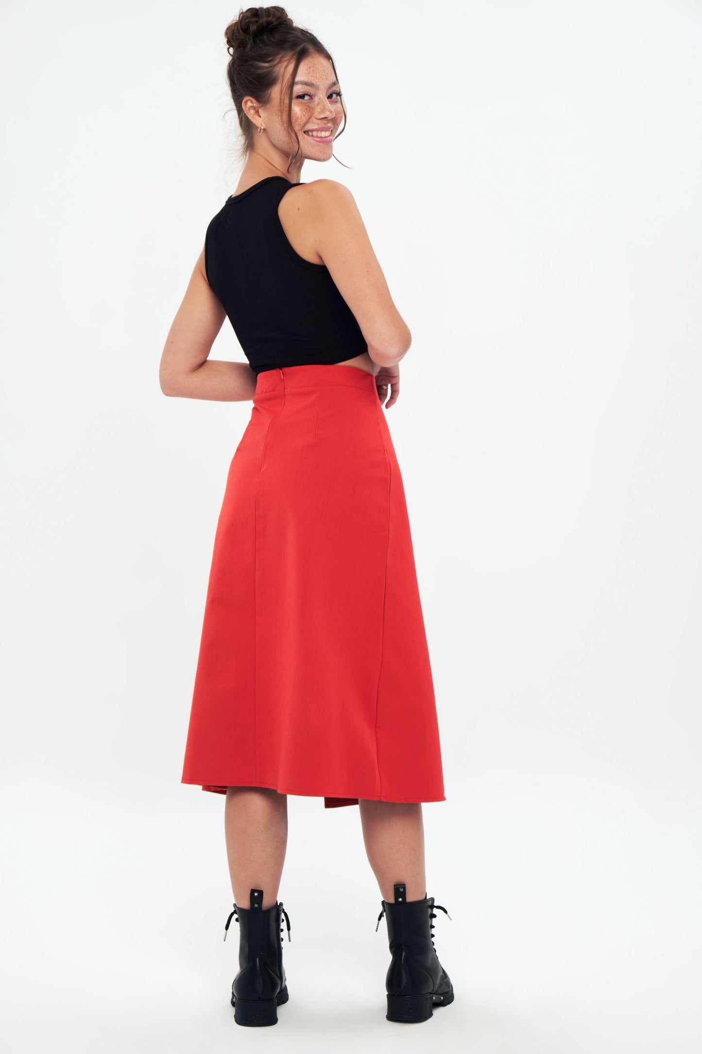 Front Slit Midi Skirt - Orange