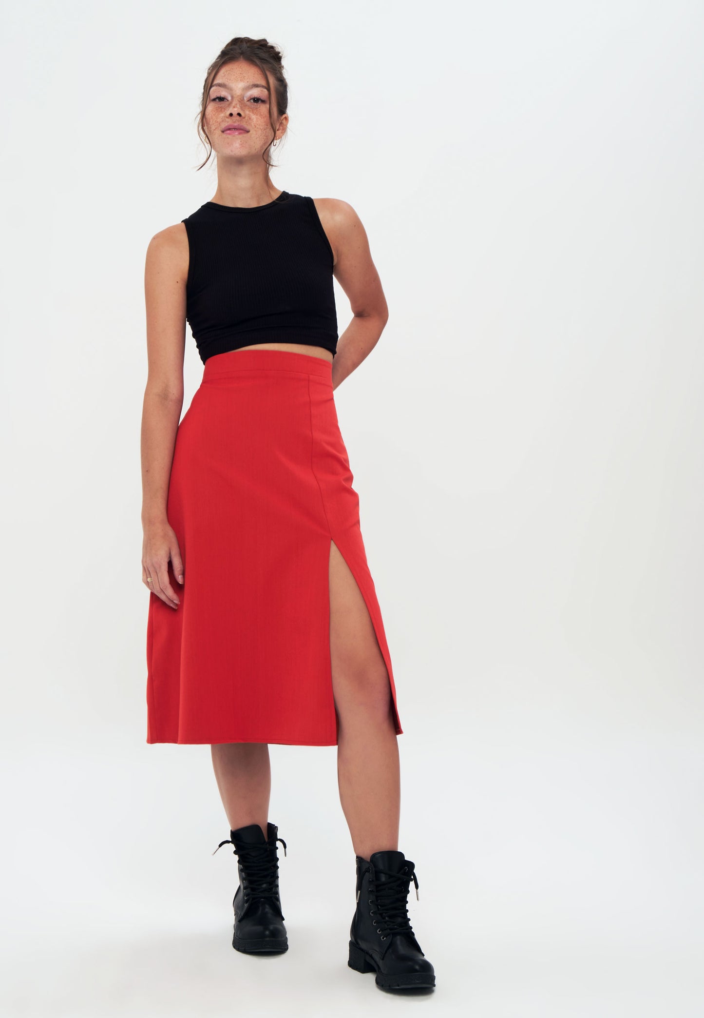 Front Slit Midi Skirt - Orange