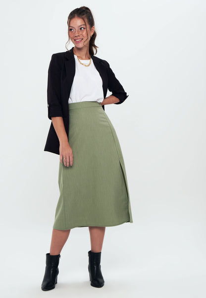 Front Slit Midi Skirt - Green