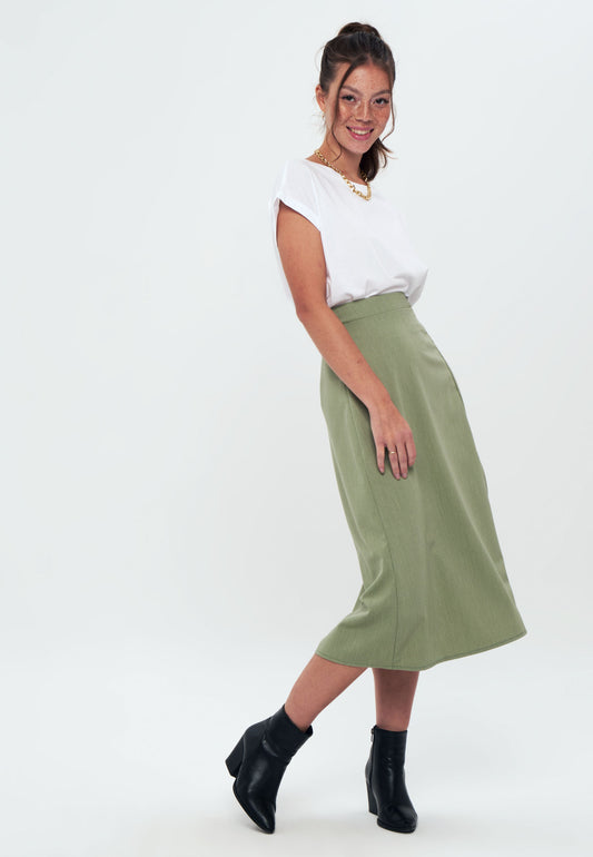 Front Slit Midi Skirt - Green