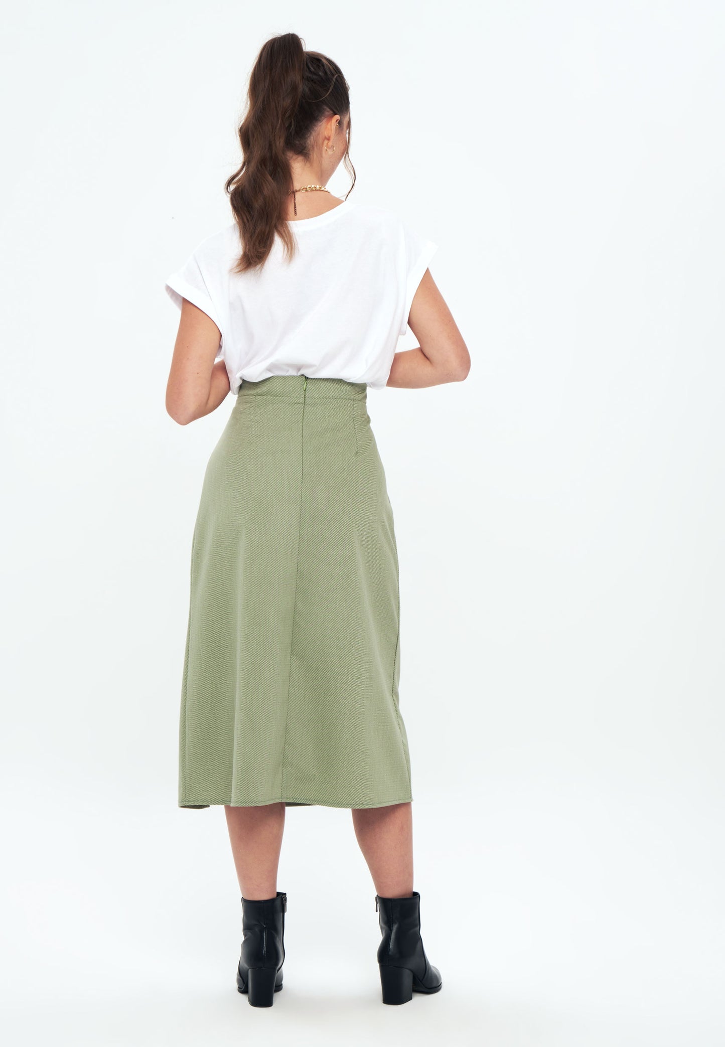 Front Slit Midi Skirt - Green