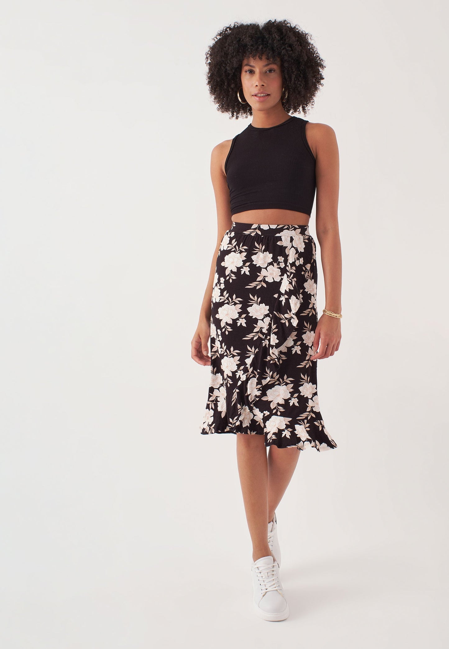 Midi Length Skirt with Ruffle Detail