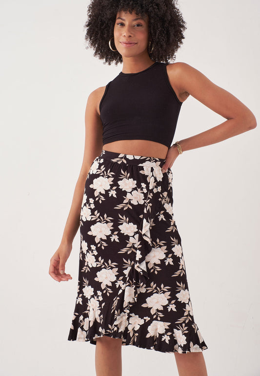 Midi Length Skirt with Ruffle Detail