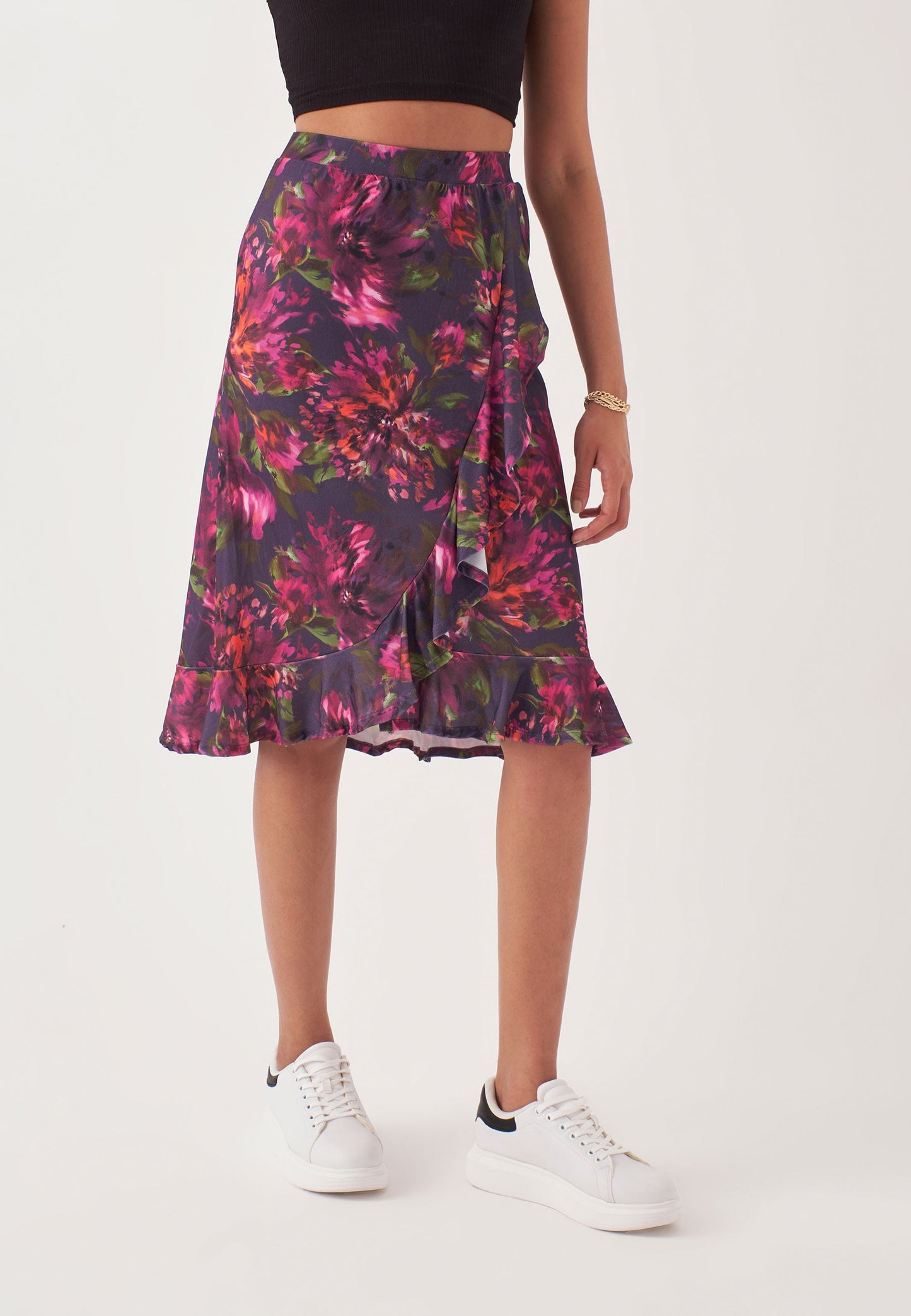 Midi Length Skirt with Ruffle Detail