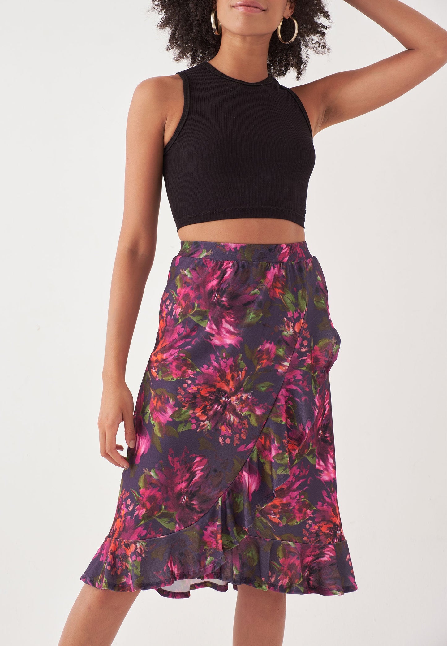 Midi Length Skirt with Ruffle Detail