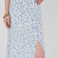 Blue Patterned Long Skirt - White