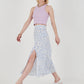 Blue Patterned Long Skirt - White