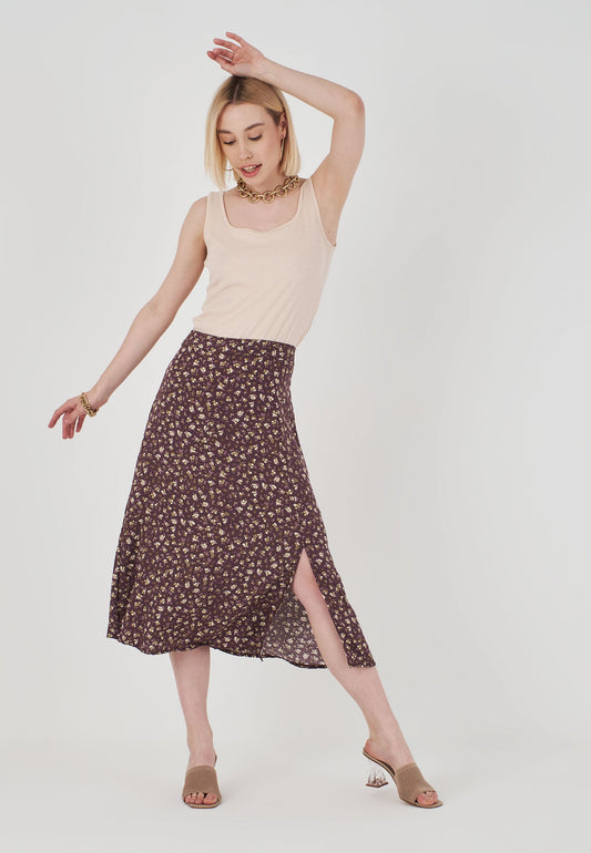 Burgundy Floral Patterned Skirt