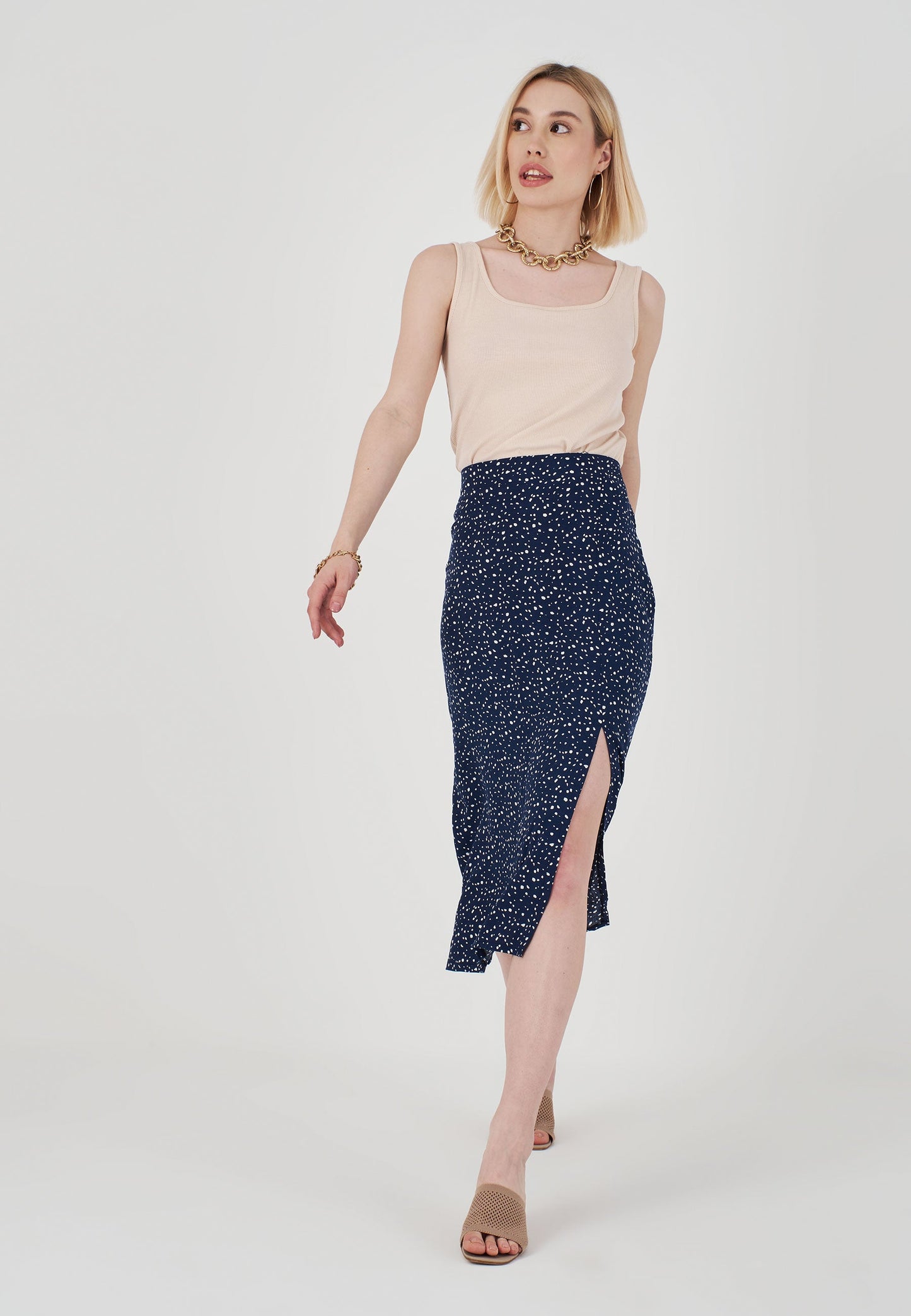 Blue Floral Patterned Skirt - Blue