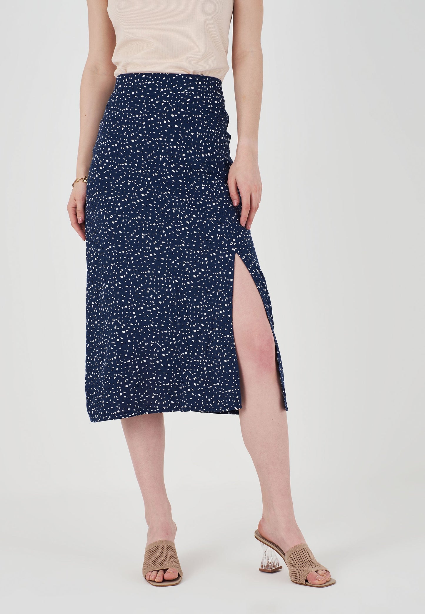 Blue Floral Patterned Skirt - Blue