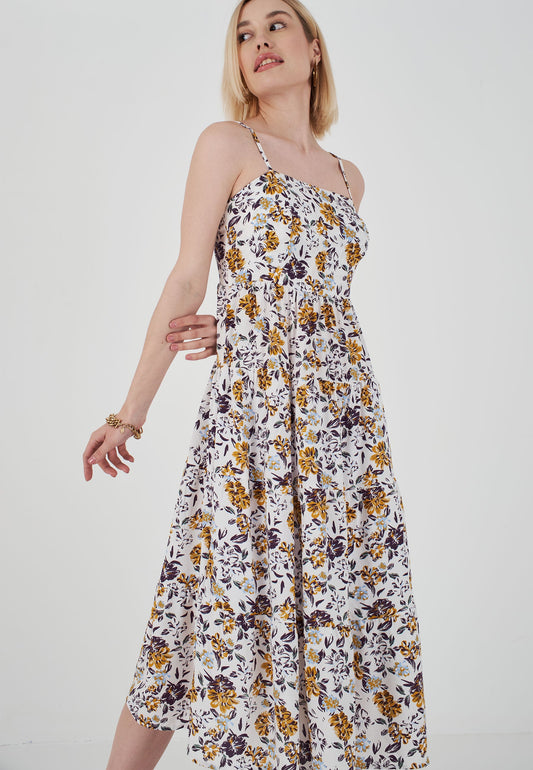 Herita Purple Floral Patterned Dress White