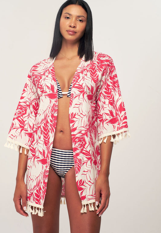 Women's Multi Leaf Patterned Kimono