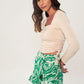 Women's Patterned Linen Skirt with Frill Buckle Detail