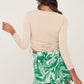 Women's Patterned Linen Skirt with Frill Buckle Detail