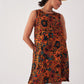 Women's Camel Midi Length A-form Ethnic Patterned Dress