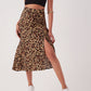 Women's Midi Length Leopard Print Skirt with Slits