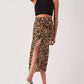 Women's Midi Length Leopard Print Skirt with Slits