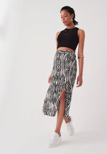 Women's Midi Length Zebra Print Skirt with Slits