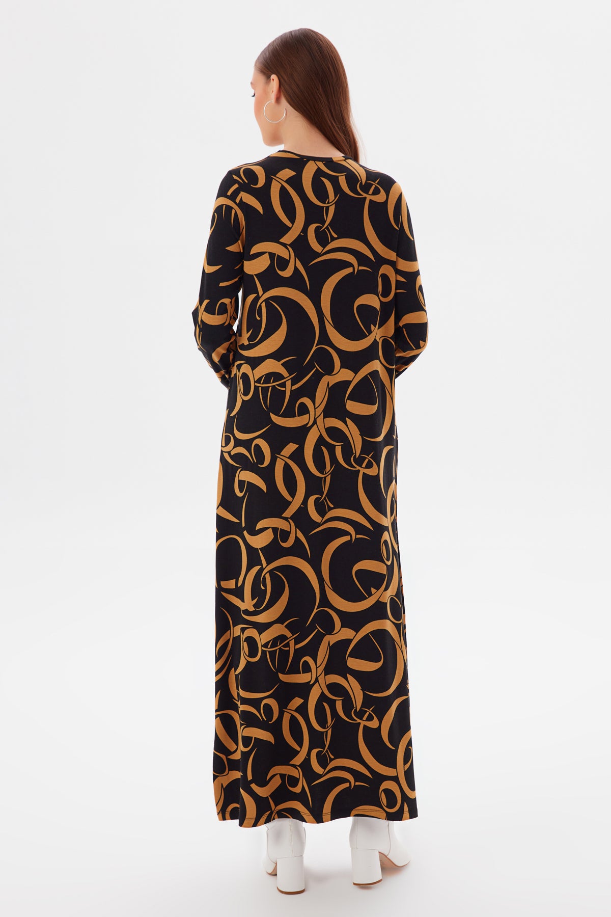 MUNI MUNI - Printed Long Viscose Dress - black brown