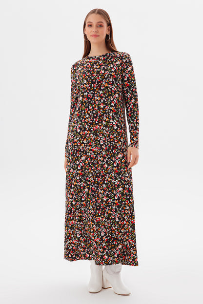 MUNI MUNI - Printed Long Viscose Dress - black red