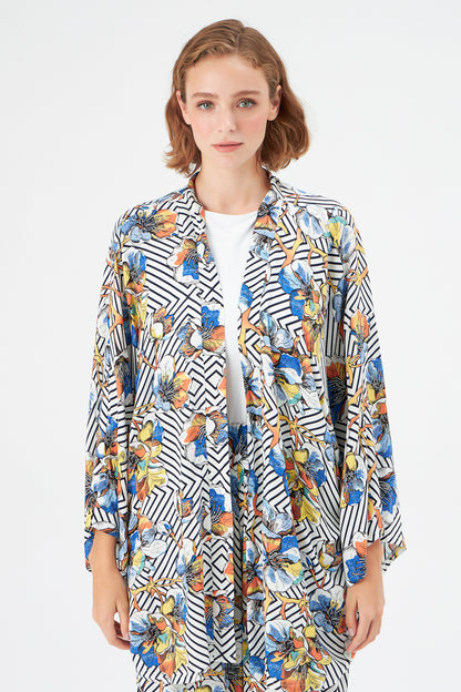 MUNI MUNI - Printed Kimono Top - ecru blue