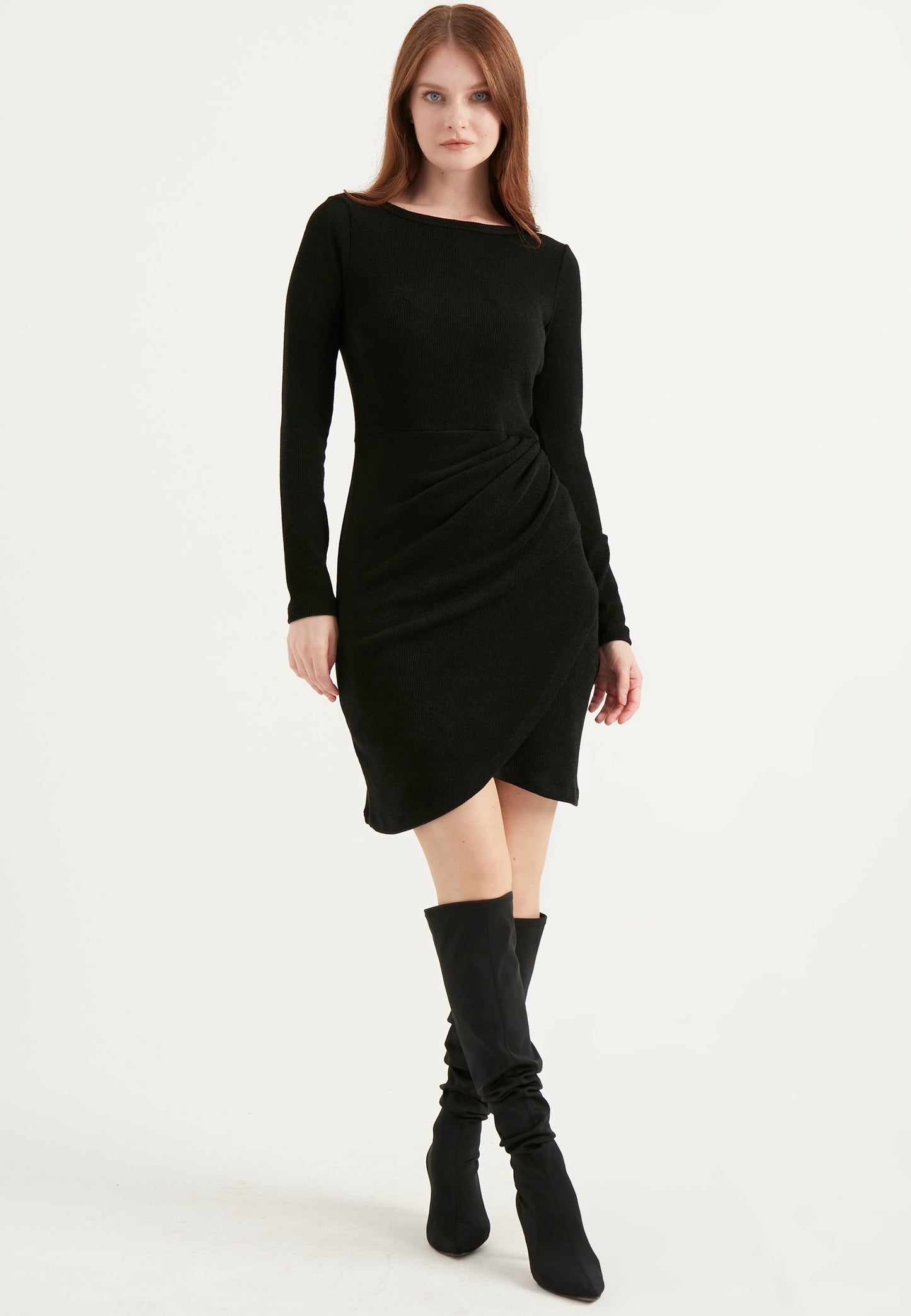 Black Long Sleeve Wrap Dress