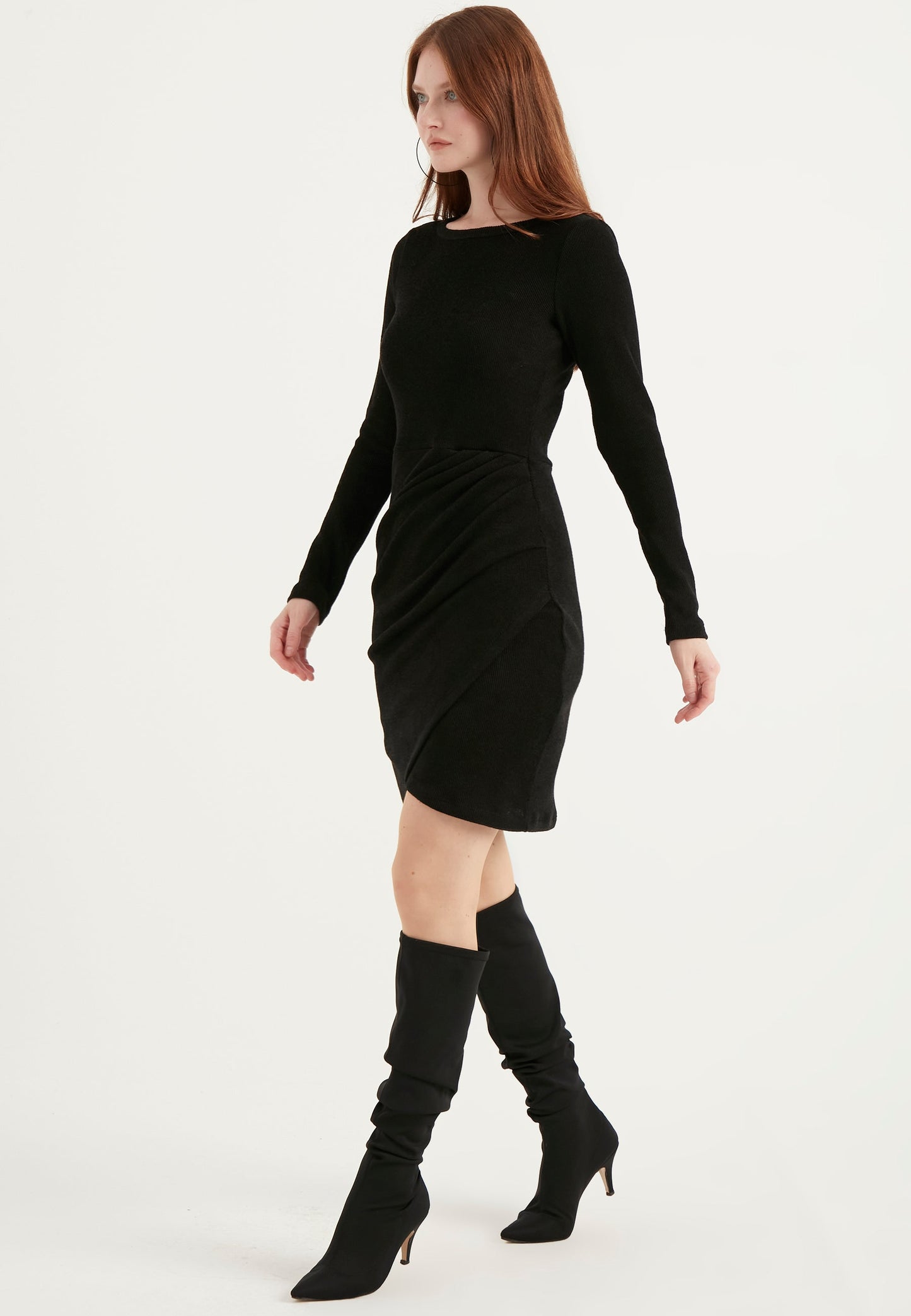 Black Long Sleeve Wrap Dress