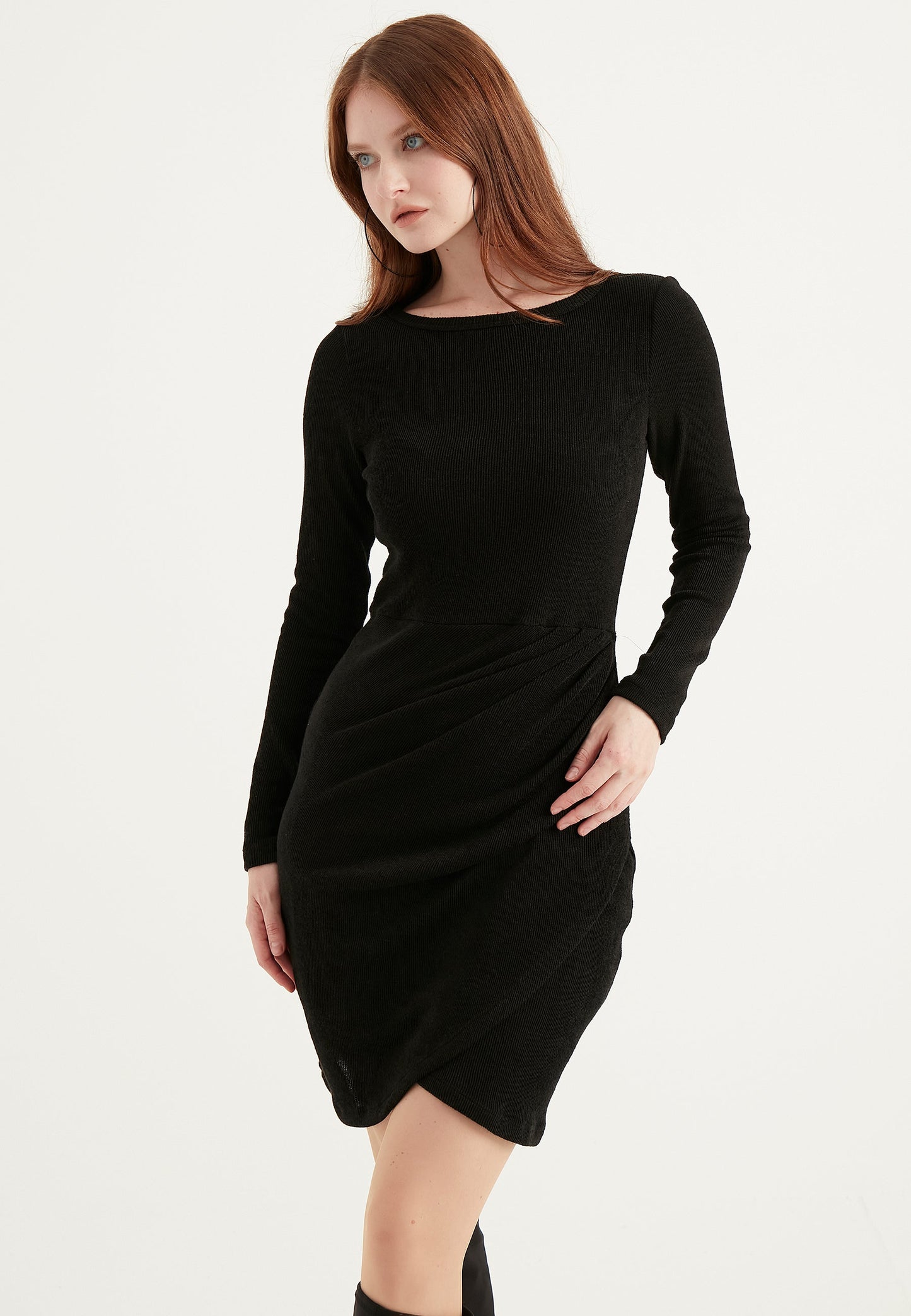 Black Long Sleeve Wrap Dress