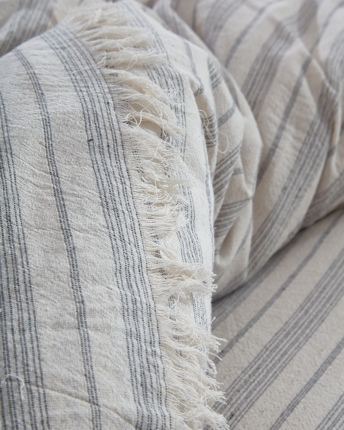 Linen Striped Duvet Cover Set - Light Grey