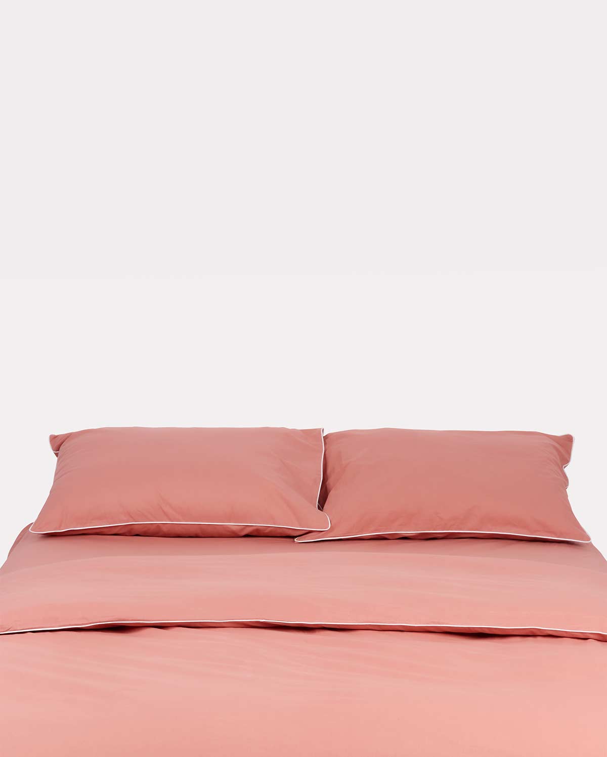 Classic Percale - Duvet Cover Set - Peach with White Piped Edge