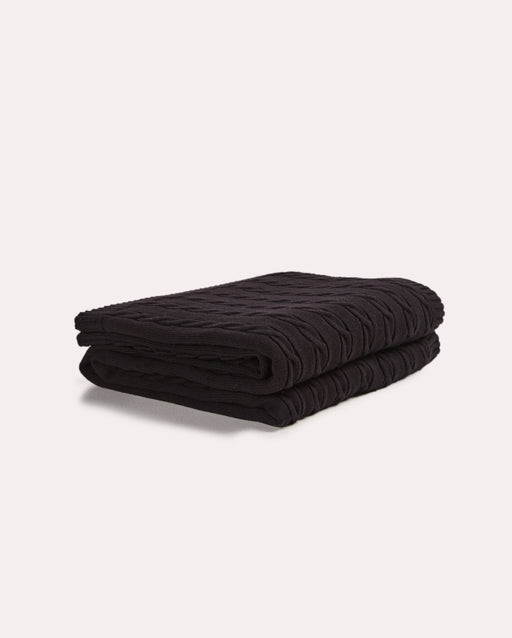 Braid Cable Knitted 100% Cotton Blanket - Black - Ocoza