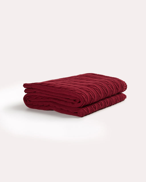Braid Cable Knitted 100% Cotton Blanket - Burgundy - Ocoza