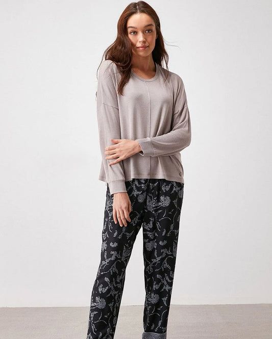 Soft Textured Pyjama Set - Grey & Black