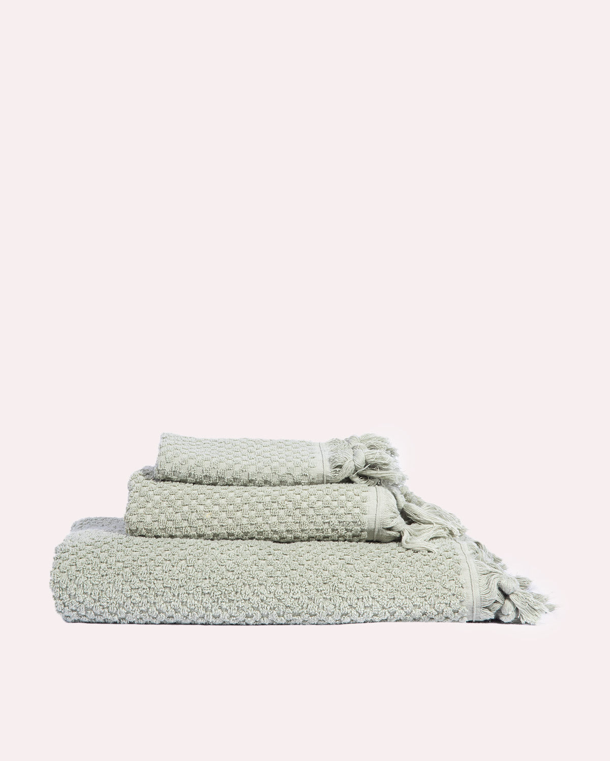 Cotton Tassel Towel Set - Green (3 Towels)