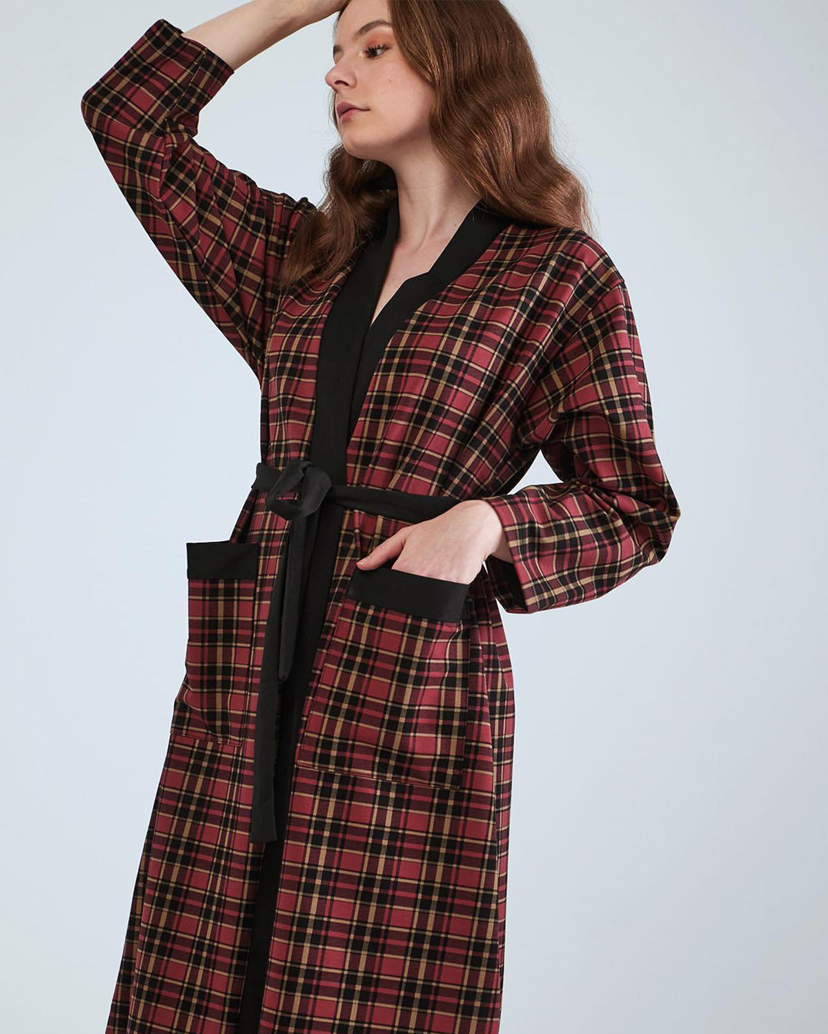 Printed Dressing Gown - Burgundy Check