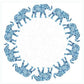 Elephant Patterned Round Placemat Set of 6 pieces-  White & Blue