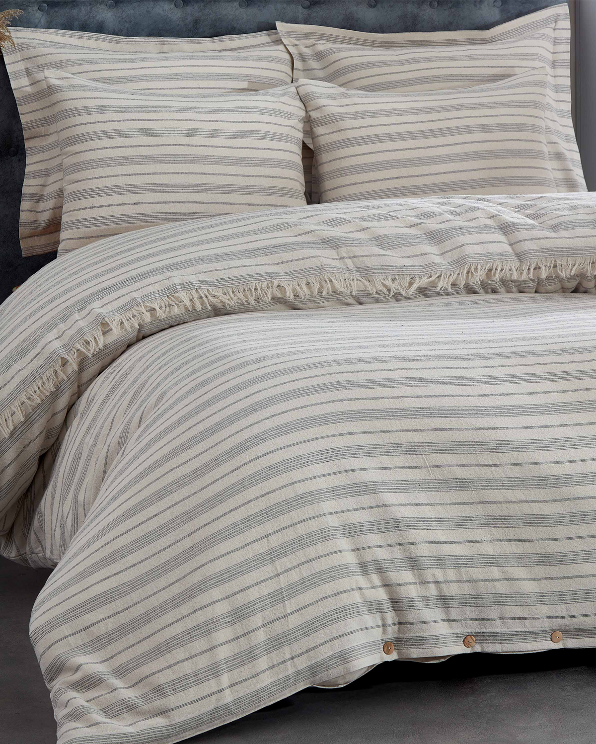 Linen Striped Duvet Cover Set - Light Grey