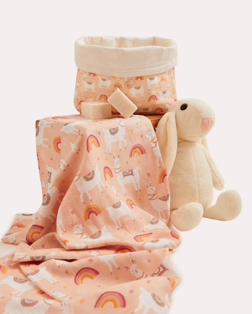 Pink Lama Muslin Baby Cloth - Pink - Ocoza