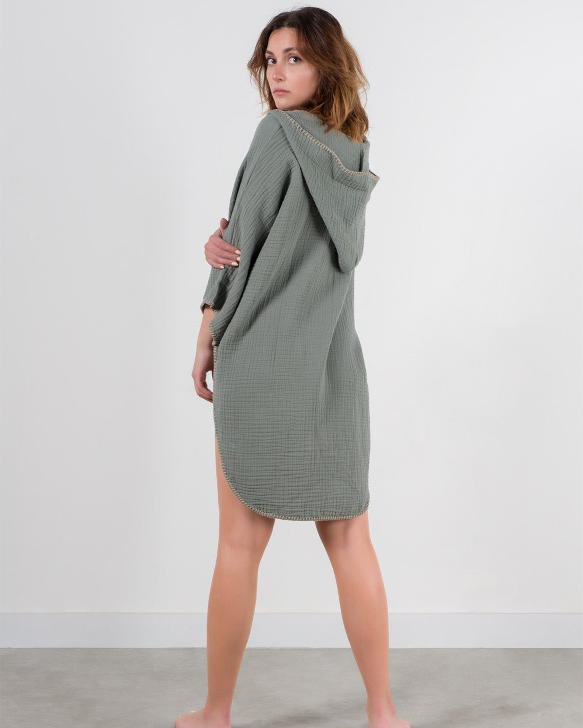 Cocoon Cotton Poncho-Green