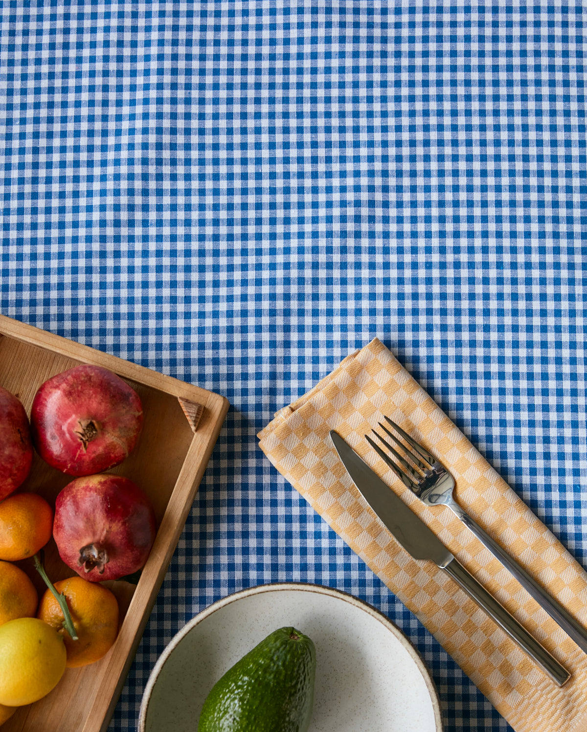 Checked Cotton Table Cloth - Blue - Ocoza