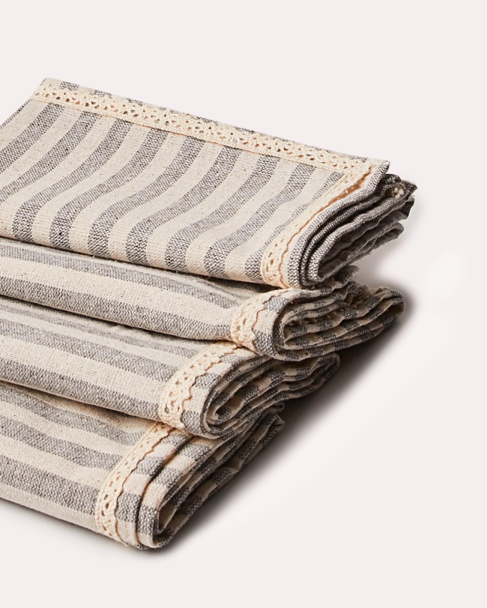 Striped Linen Service Napkin - Grey - Ocoza
