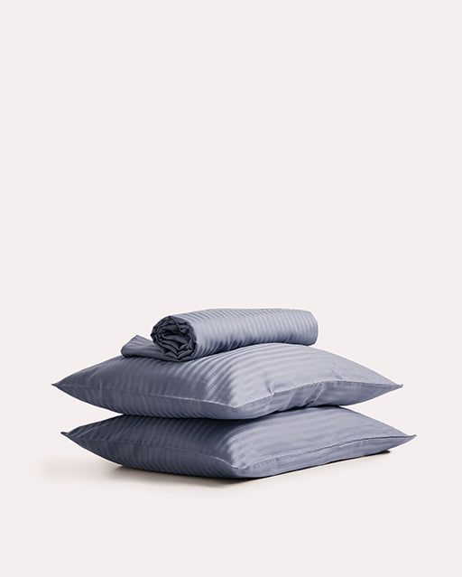 Sateen Stripe Flat Sheet Set - Dark Grey - Ocoza