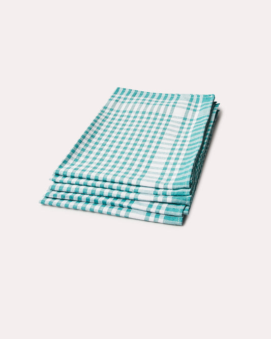 Checked Cotton Tea Towel 6 pcs - Green - Ocoza